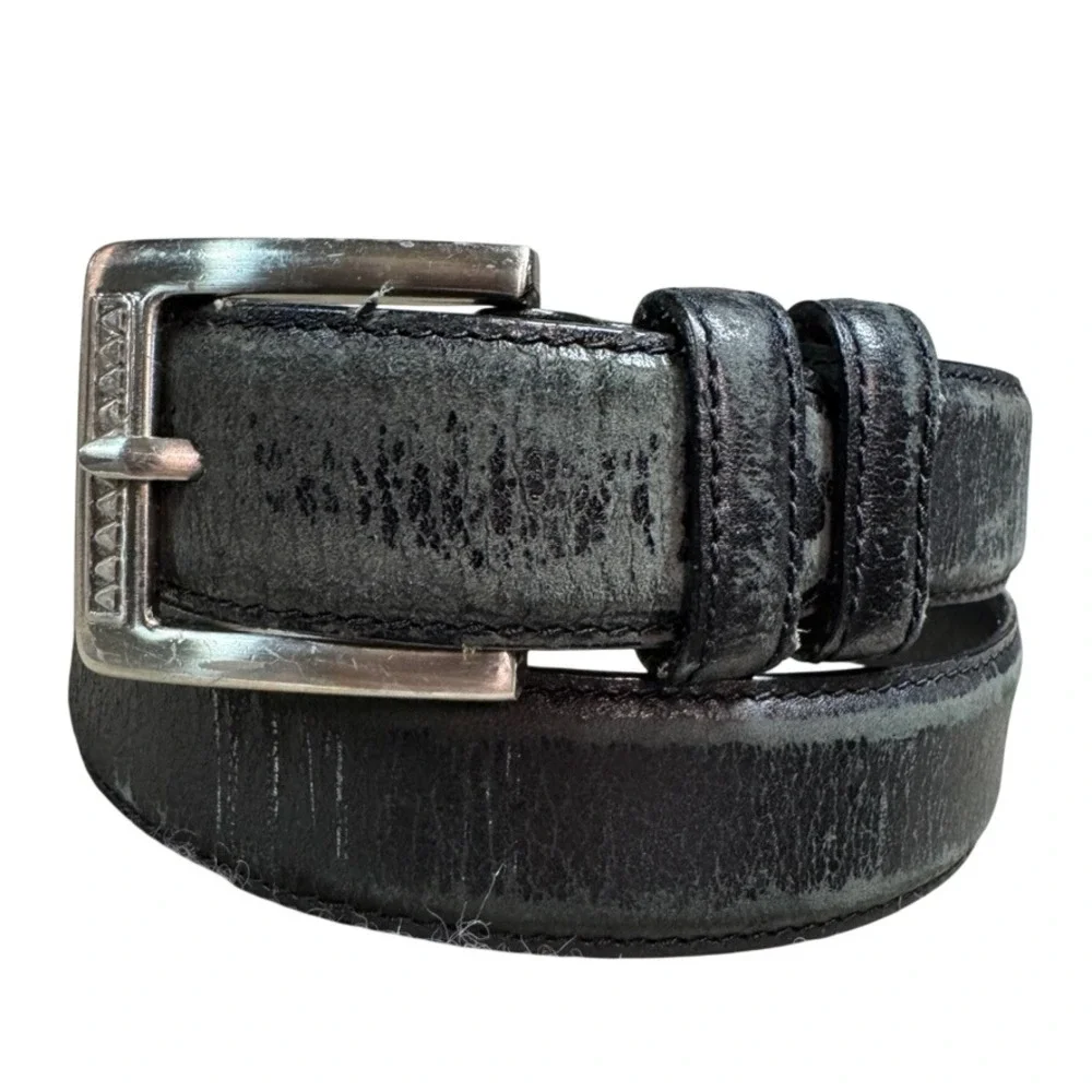 Greg Norman Mens Black Leather Belt Size 32 Full Grain Cowhide Silver Buckle